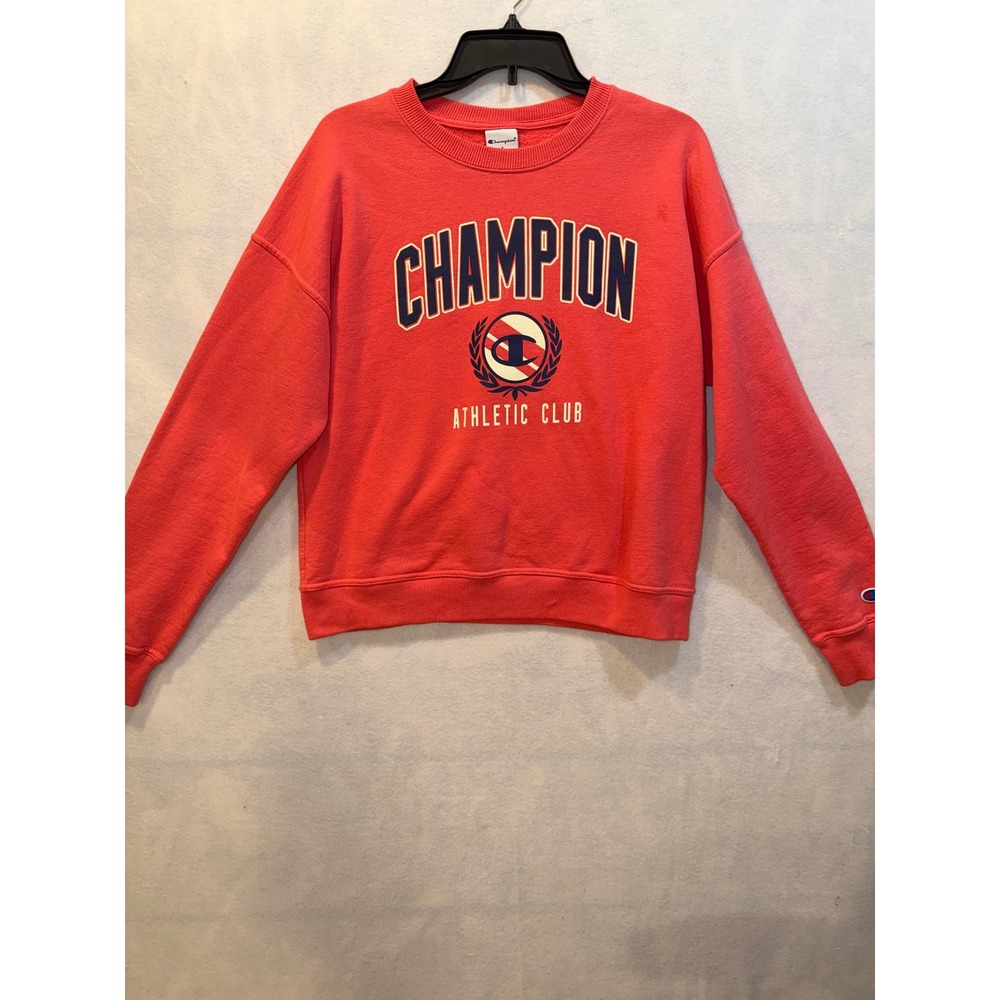 Champion Athletic Club Sweatshirt Coral Red Crew Neck Long‎ Sleeve Size S